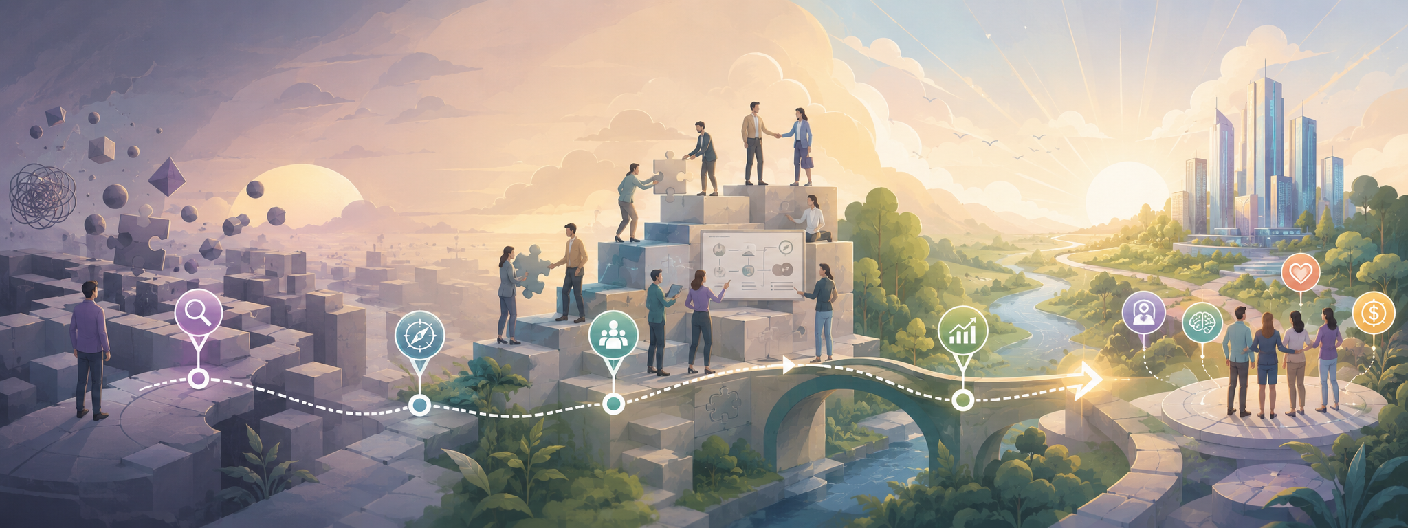 People collaborating to bridge fragmented processes and create a shared future