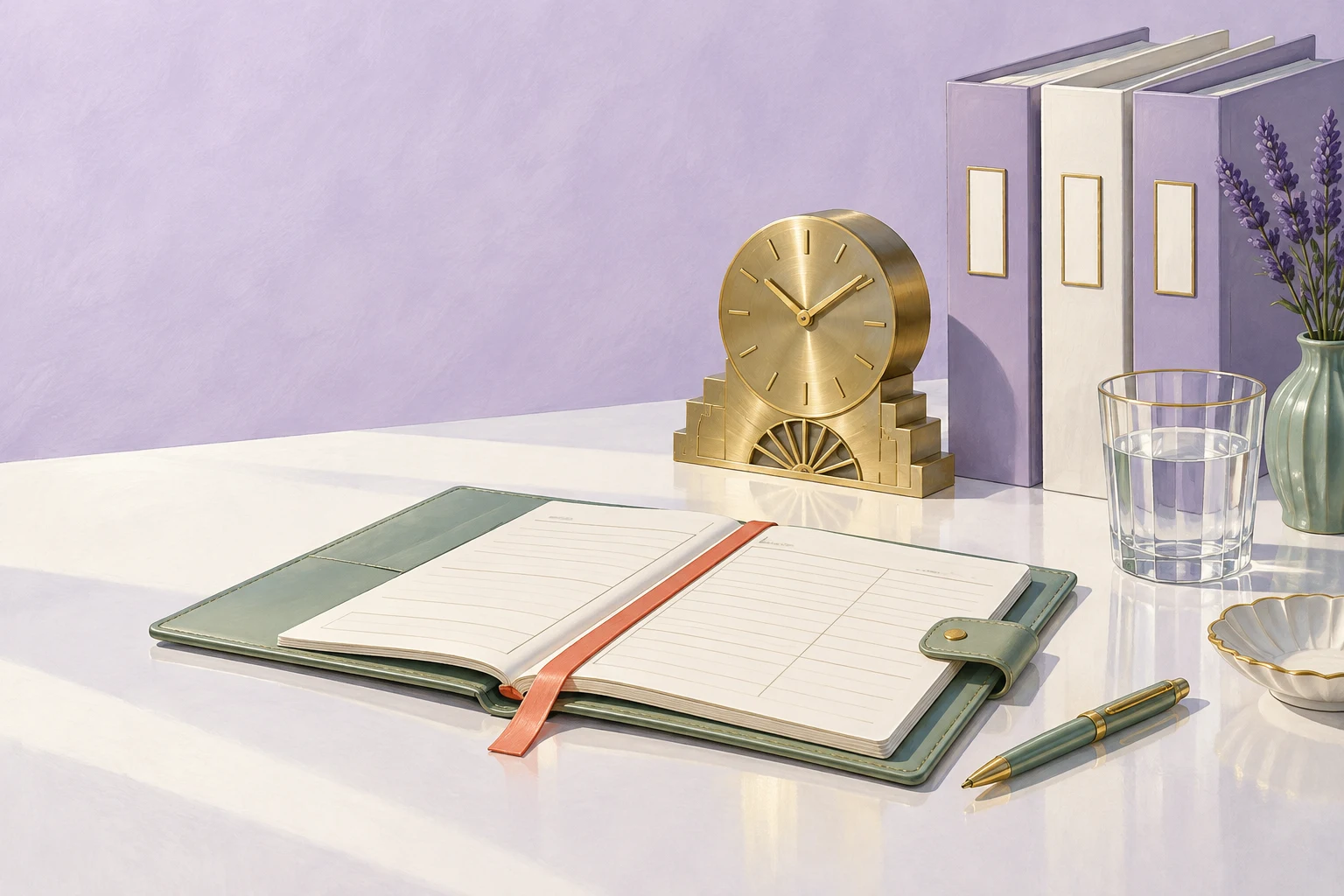 Art Deco clock and organised documents representing time returned to your team